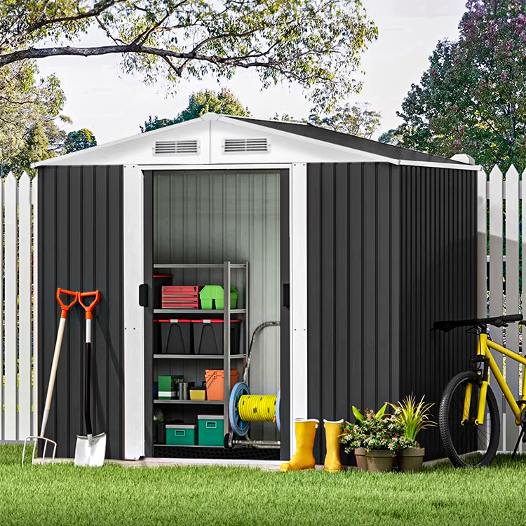 Outoor Cobertizo de jardín para patio, cobertizo de bicicleta de 8 x 6  pies, cobertizo de almacenamiento de metal con altura ajustable y estante